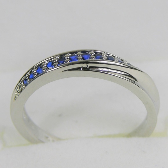 Pave 18k White Gold Plated & Sapphire Zircon Ring - Picture 4 of 6
